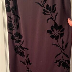 Y2k Deep Eggplant Purple with Black Velvet Floral Design Maxi Dress